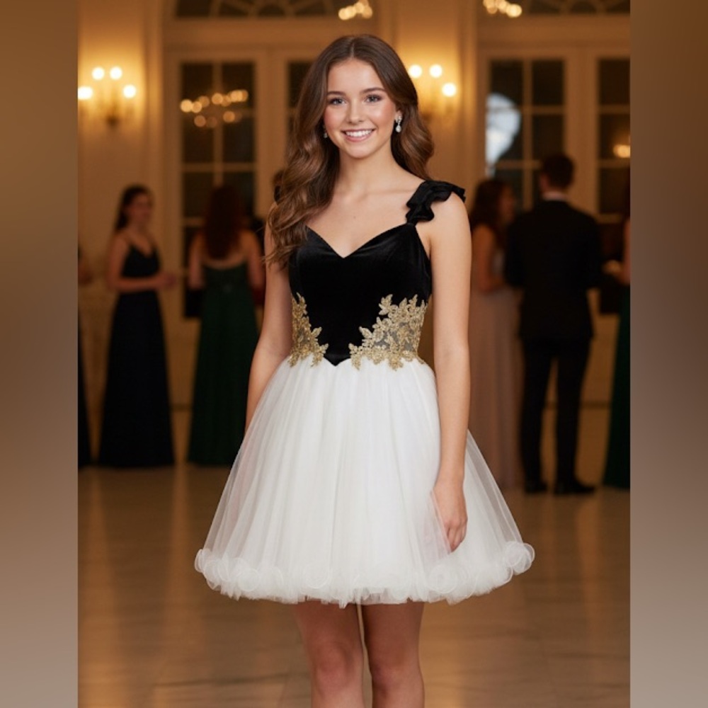 Blondie Nites Black and Gold Embellished Dress